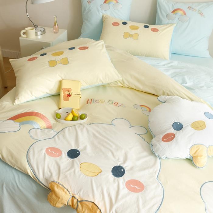 91家纺网 家纺一手货源 找家纺 2023全棉A类40s水洗棉贴布绣花四件套儿童三件套小清新纯棉套件