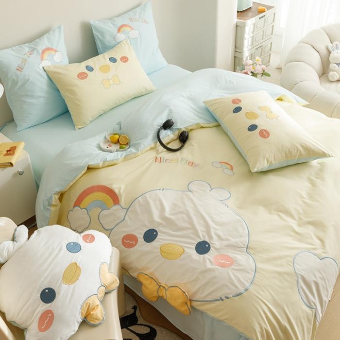 91家纺网 家纺一手货源 找家纺 2023全棉A类40s水洗棉贴布绣花四件套儿童三件套小清新纯棉套件