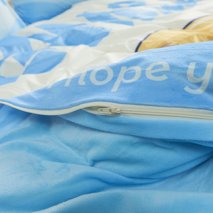 91家纺网 家纺一手货源 找家纺 璞素 2023新款日系卡通涂鸦风格水晶绒数码印花四件套 每晚好梦