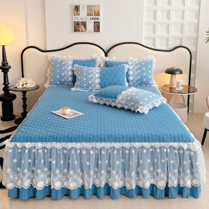 91家纺网 家纺一手货源 找家纺 恋尚 2023新款保暖蜜桃绒拉芙绒夹棉单品床裙-蔻朵系列 蔻朵-卡尔蓝