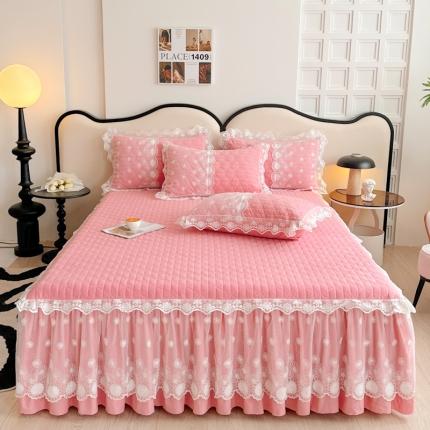 91家纺网 家纺一手货源 找家纺 恋尚 2023新款保暖蜜桃绒拉芙绒夹棉单品床裙-蔻朵系列 蔻朵-粉色
