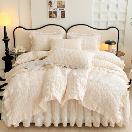 91家纺网 家纺一手货源 找家纺 （总）恋尚 2023新款保暖蜜桃绒拉芙绒夹棉床裙四件套-蔻朵系列