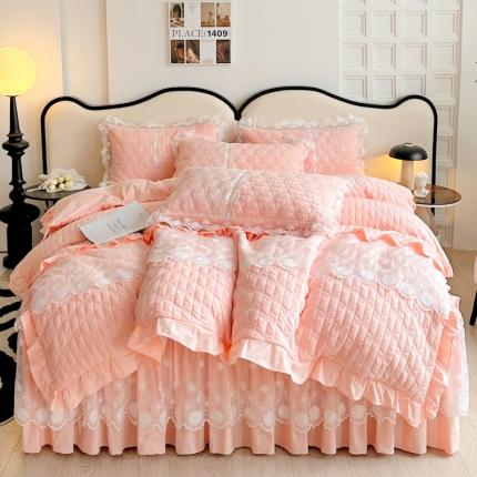 91家纺网 家纺一手货源 找家纺 恋尚 2023新款保暖蜜桃绒拉芙绒夹棉床裙四件套-蔻朵系列 蔻朵-玉色