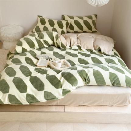 91家纺网 家纺一手货源 找家纺 时光里 2023新款230g半消光印花牛奶绒四件套 INS款-菱格