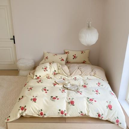 91家纺网 家纺一手货源 找家纺 时光里 2023新款230g半消光印花牛奶绒四件套 花卉款-觅棠