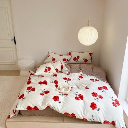 91家纺网 家纺一手货源 找家纺 时光里 2023新款230g半消光印花牛奶绒四件套 花卉款-秘境