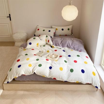 时光里 2023新款230g半消光印花牛奶绒四件套 INS款-彩色波点