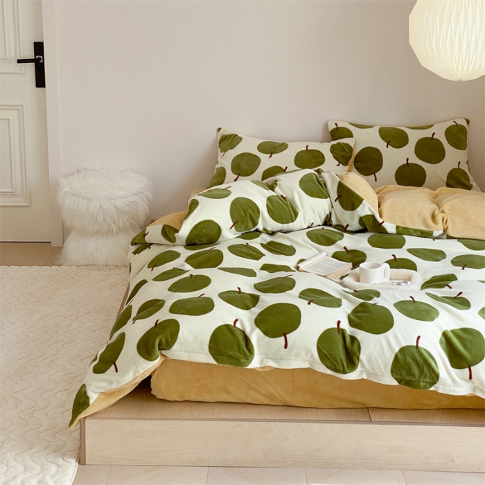 91家纺网 家纺一手货源 找家纺 时光里 2023新款230g半消光印花牛奶绒四件套 INS款-小香梨