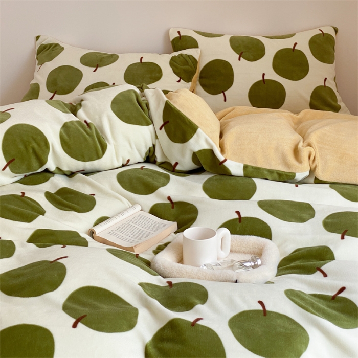 91家纺网 家纺一手货源 找家纺 时光里 2023新款230g半消光印花牛奶绒四件套 INS款-小香梨