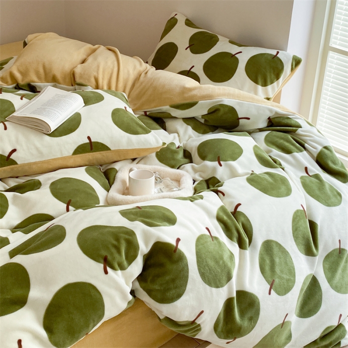 91家纺网 家纺一手货源 找家纺 时光里 2023新款230g半消光印花牛奶绒四件套 INS款-小香梨