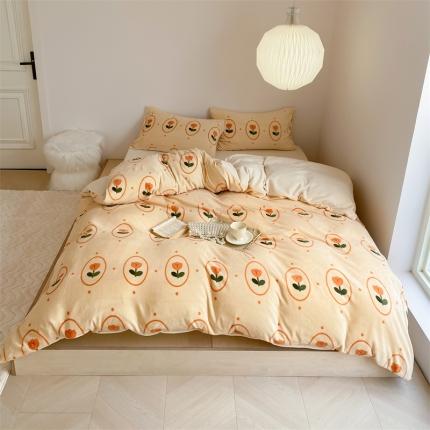 时光里 2023新款230g半消光印花牛奶绒四件套 INS款-郁金香橘