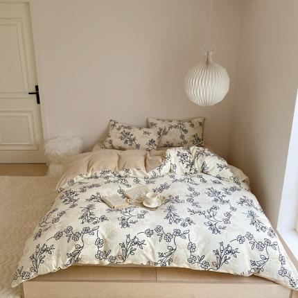 时光里 2023新款230g半消光印花牛奶绒四件套 花卉款-繁花