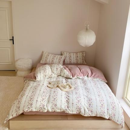 时光里 2023新款230g半消光印花牛奶绒四件套 花卉款-粉色际遇