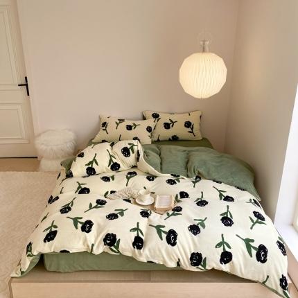 时光里 2023新款230g半消光印花牛奶绒四件套 花卉款-绿野仙踪