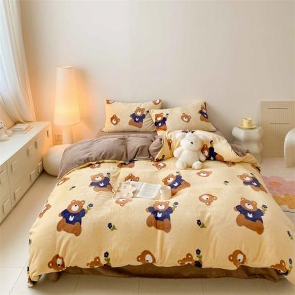 时光里 2023新款230g半消光印花牛奶绒四件套 卡通款-呆呆熊