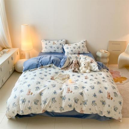 时光里 2023新款230g半消光印花牛奶绒四件套 卡通款-花小兔