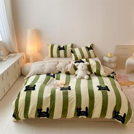 时光里 2023新款230g半消光印花牛奶绒四件套 卡通款-煤球狗