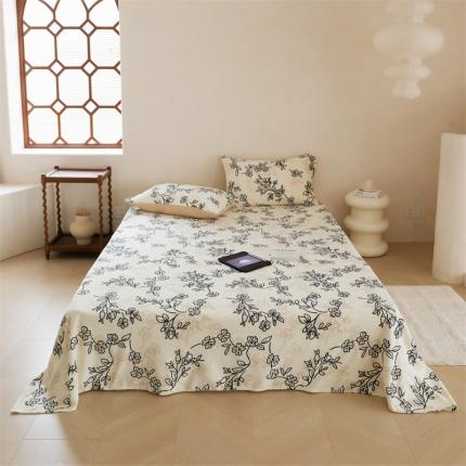 91家纺网 家纺一手货源 找家纺 （总）时光里 2023新款230g半消光印花牛奶绒单品床单