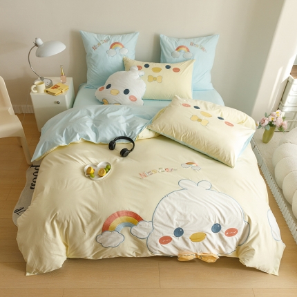 91家纺网 家纺一手货源 找家纺 2023全棉A类40s水洗棉贴布绣花四件套儿童三件套小清新纯棉套件