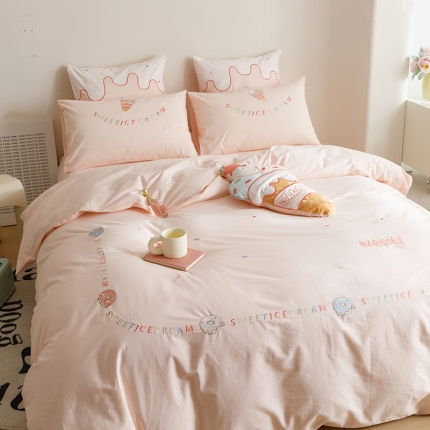 91家纺网 家纺一手货源 找家纺 2023全棉A类40s水洗棉贴布绣花四件套儿童三件套小清新纯棉套件