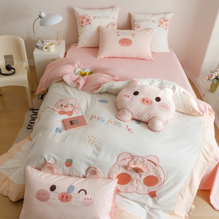 91家纺网 家纺一手货源 找家纺 2023全棉A类40s水洗棉贴布绣花四件套儿童三件套小清新纯棉套件