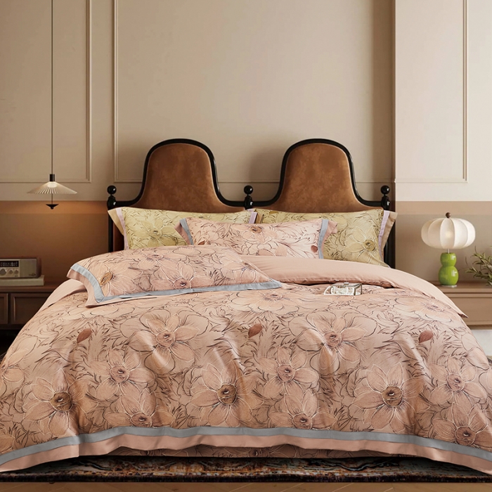 91家纺网 家纺一手货源 找家纺 2023新品天丝棉磨毛暖阳绒四件套 绽放 咖