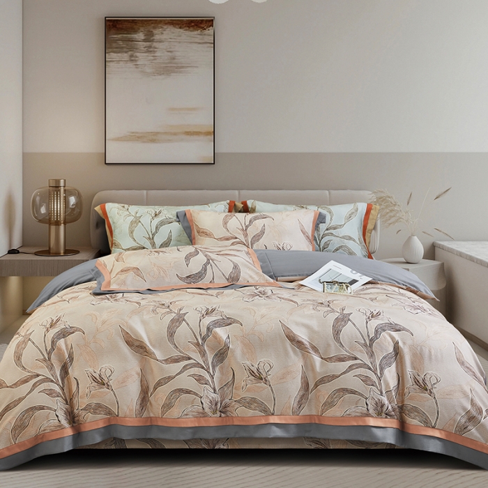 91家纺网 家纺一手货源 找家纺 2023新品天丝棉磨毛暖阳绒四件套 摇曳咖