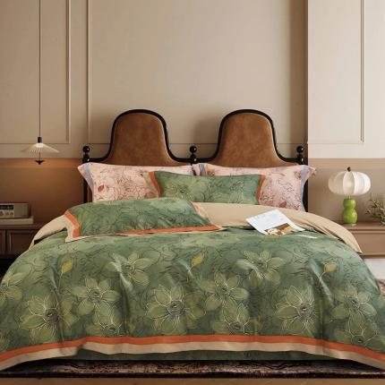 91家纺网 家纺一手货源 找家纺 2023新品天丝棉磨毛暖阳绒四件套 绽放 绿