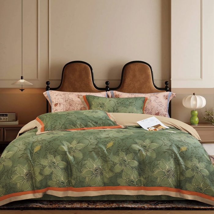 91家纺网 家纺一手货源 找家纺 2023新品天丝棉磨毛暖阳绒四件套 绽放 绿