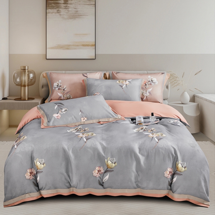 91家纺网 家纺一手货源 找家纺 2023新品天丝棉磨毛暖阳绒四件套 千姿  灰