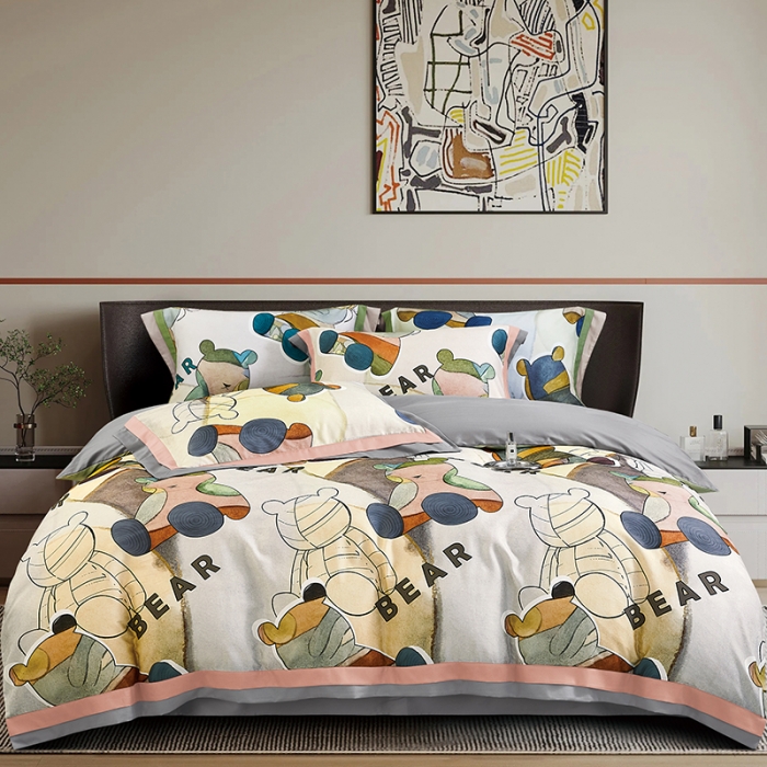 91家纺网 家纺一手货源 找家纺 2023新品天丝棉磨毛暖阳绒四件套 贝尔熊