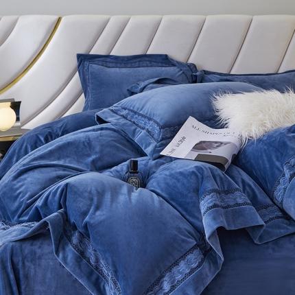 91家纺网 家纺一手货源 找家纺 总榻尚家居 2023新款婴肤婴儿绒镂空设计拼边工艺款短绒四件套-