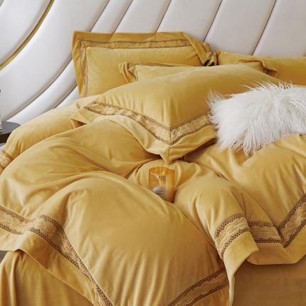 91家纺网 家纺一手货源 找家纺 总榻尚家居 2023新款婴肤婴儿绒镂空设计拼边工艺款短绒四件套-