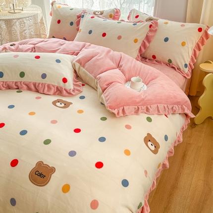 91家纺网 家纺一手货源 找家纺 （总）小主驾到 2023新款高克重韩版牛奶绒花边四件套