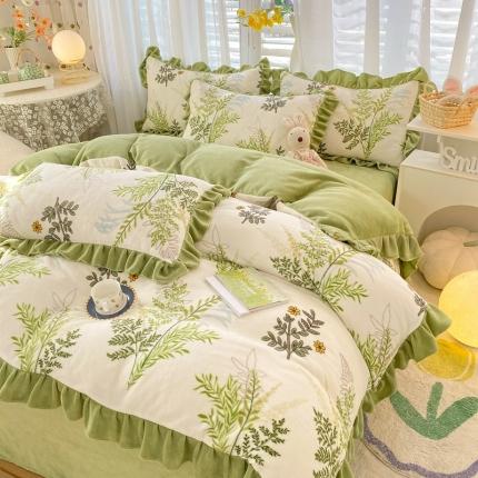 91家纺网 家纺一手货源 找家纺 （总）小主驾到 2023新款高克重韩版牛奶绒花边四件套