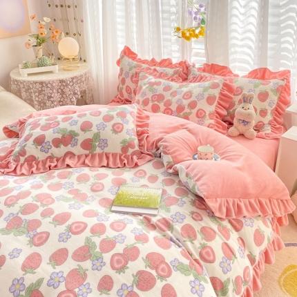 91家纺网 家纺一手货源 找家纺 （总）小主驾到 2023新款高克重韩版牛奶绒花边四件套