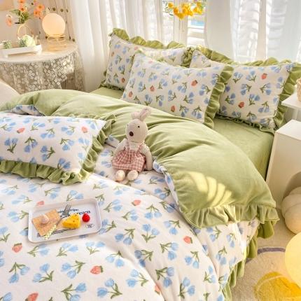 91家纺网 家纺一手货源 找家纺 （总）小主驾到 2023新款高克重韩版牛奶绒花边四件套