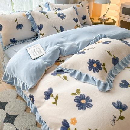 91家纺网 家纺一手货源 找家纺 （总）小主驾到 2023新款高克重韩版牛奶绒花边四件套