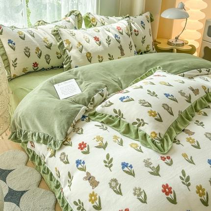 91家纺网 家纺一手货源 找家纺 （总）小主驾到 2023新款高克重韩版牛奶绒花边四件套