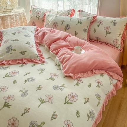 91家纺网 家纺一手货源 找家纺 （总）小主驾到 2023新款高克重韩版牛奶绒花边四件套