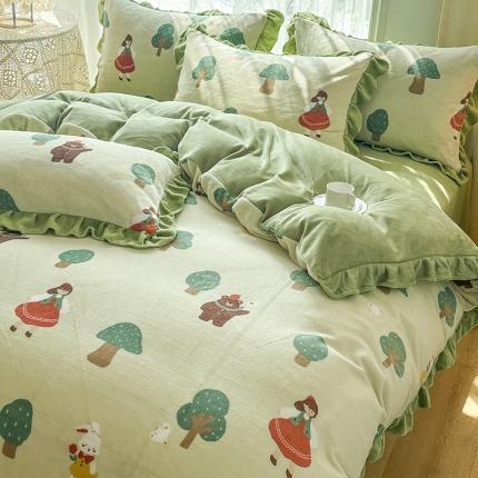 91家纺网 家纺一手货源 找家纺 （总）小主驾到 2023新款高克重韩版牛奶绒花边四件套