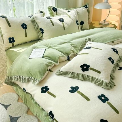 91家纺网 家纺一手货源 找家纺 （总）小主驾到 2023新款高克重韩版牛奶绒花边四件套