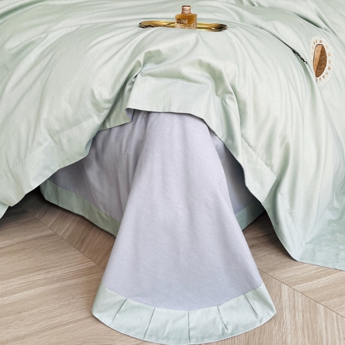 91家纺网 家纺一手货源 找家纺 由丽 2025新款全棉全工艺柔棉肌理纹绣花四件套-尤加利 尤加利-浅清