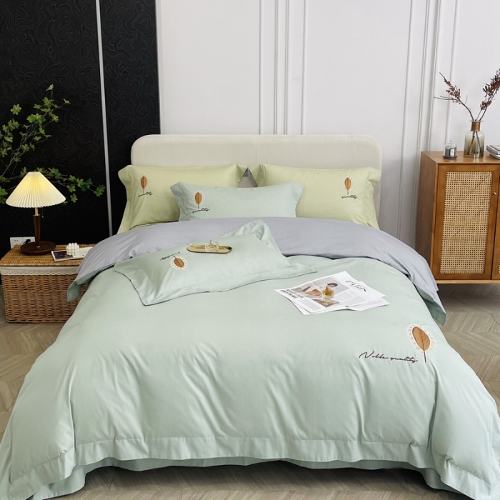 91家纺网 家纺一手货源 找家纺 由丽 2025新款全棉全工艺柔棉肌理纹绣花四件套-尤加利 尤加利-浅清