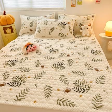 91家纺网 家纺一手货源 找家纺 川悦生活 2023新款A类印花牛奶绒床垫加厚绒保暖床护垫 森系小植