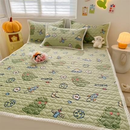 91家纺网 家纺一手货源 找家纺 川悦生活 2023新款A类印花牛奶绒床垫加厚绒保暖床护垫 音乐恐龙