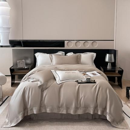 91家纺网 家纺一手货源 找家纺 栩裕纺织 2023新款60支天丝纯色镂空邂逅系列四件套 香槟金