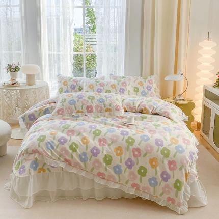 91家纺网 家纺一手货源 找家纺 百川家纺 直播爆款全棉四件套床盖款韩式公主风单床盖单被套蕾丝花边