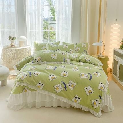 91家纺网 家纺一手货源 找家纺 百川家纺 直播爆款全棉四件套床盖款韩式公主风单床盖单被套蕾丝花边