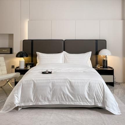 91家纺网 家纺一手货源 找家纺 罗菲尼 2025新款星级酒店缎条四件套白色缎条